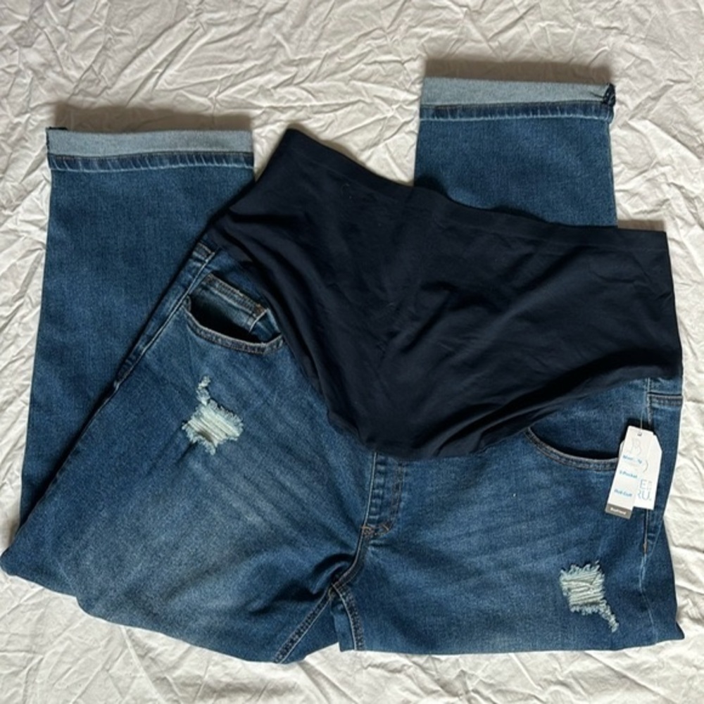 🆕Time & Tru Plus Women 20/2X/XXL Ripped Cuffed Trendy Boyfriend Maternity Jeans